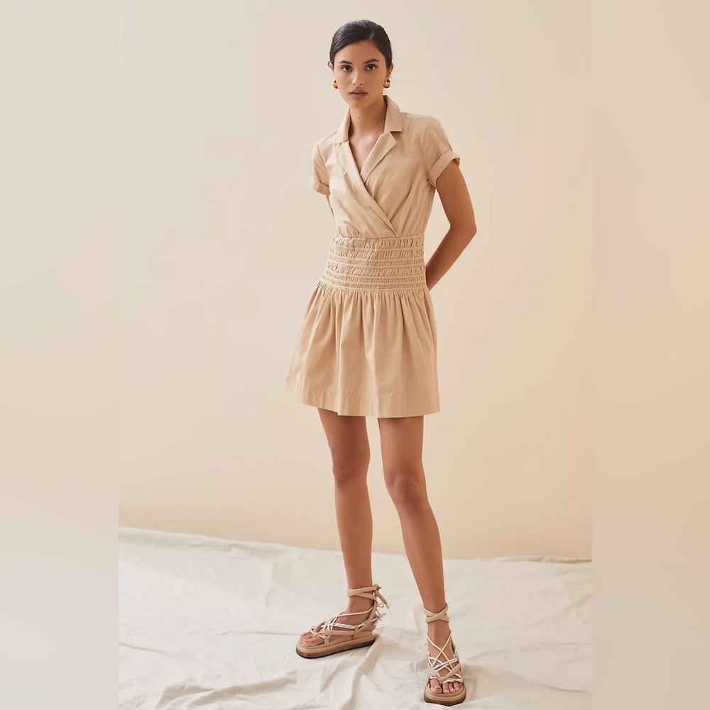 Anthropologie Smocked Surplice Mini Dress - Sz L